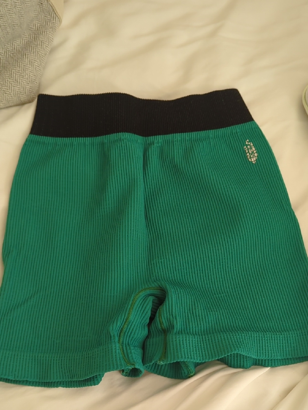 Free People Ribbed Green Shorts with Black Waistband M/L